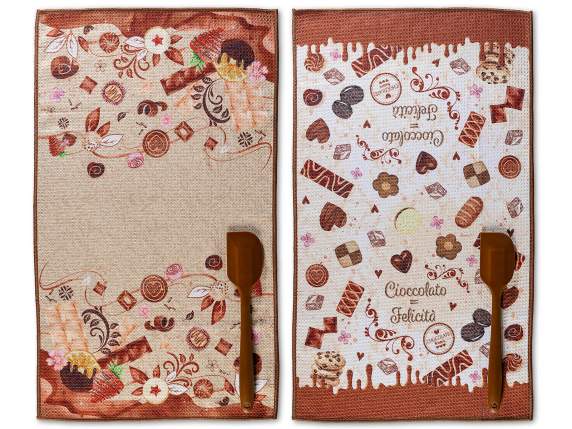 Microfiber dish towel with silicone spatula and print