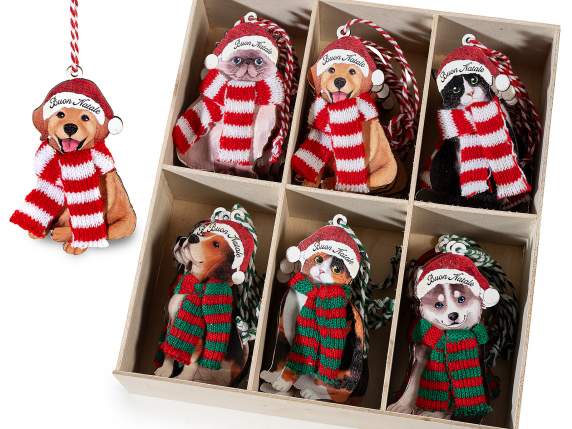 Display of 36 hanging dog-cat Christmas decorations