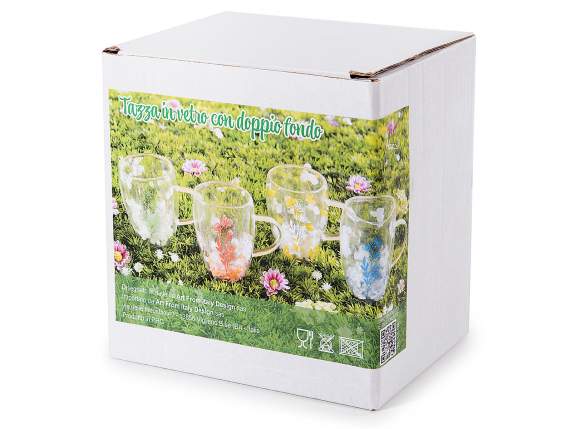 300ml glass mug with double bottom and colored petals