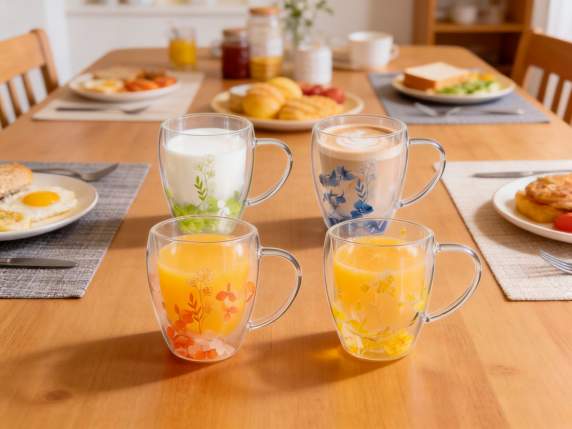 300ml glass mug with double bottom and colored petals