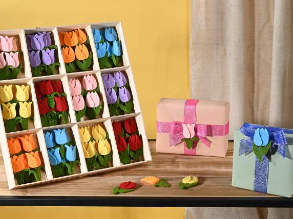 Display 108 tulips in colored cloth with double-sided tape