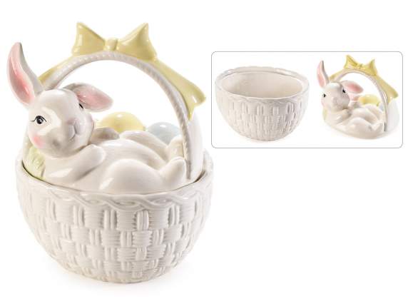 Ceramic food container - basket and rabbit lid