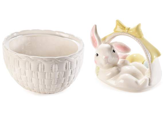 Ceramic food container - basket and rabbit lid