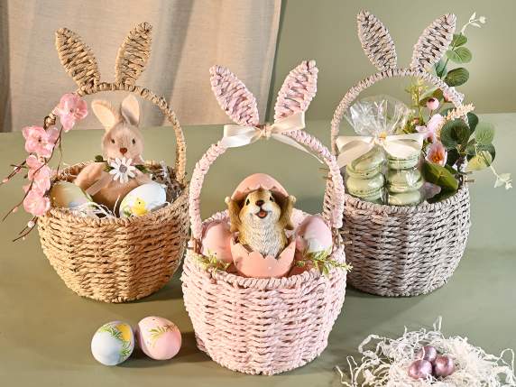 Woven fiber basket, removable handle and ears