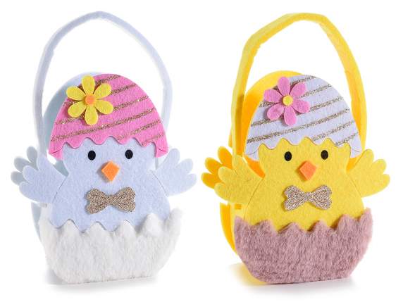 Handbag in cloth and faux fur chick with flower