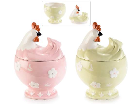 Ceramic chicken food jar with flowers relief