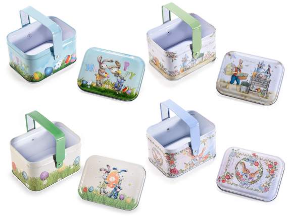 Easter Printed Metal Box with Colored Handle