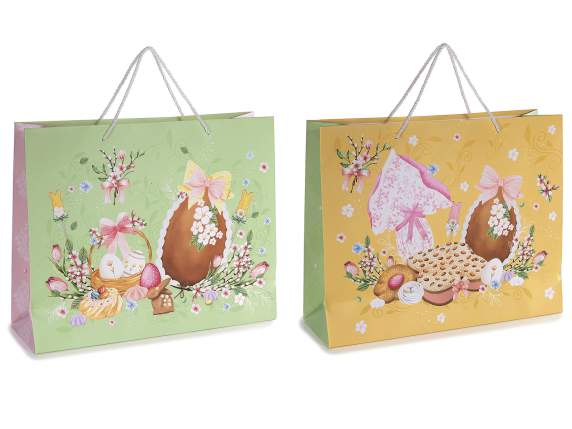 Easter patterned paper bag with oval window and tag