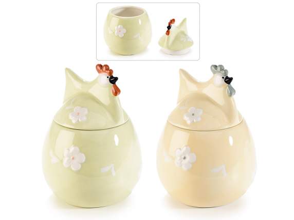 Ceramic chicken food jar with flowers relief