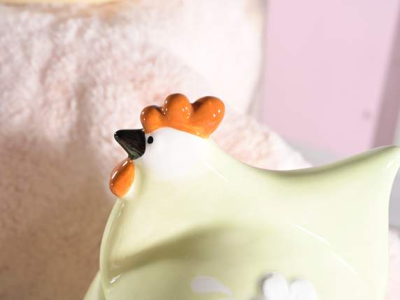 Ceramic chicken food jar with flowers relief