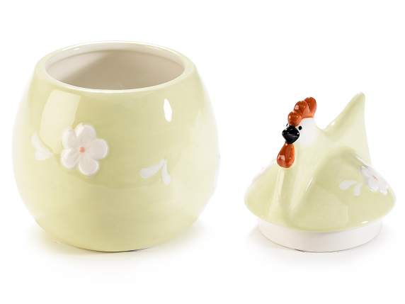 Ceramic chicken food jar with flowers relief