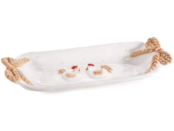 Ceramic food tray with embossed decorations