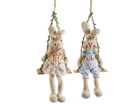 Fabric bunny on a swing to hang
