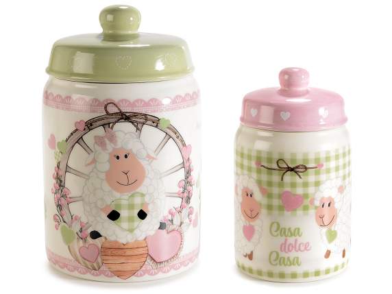 Set of 2 decorated ceramic jars Pecorella Beeella