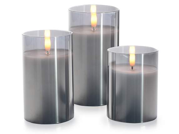 Set of 3 electronic glass wax candles with fixed LED flame