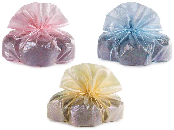 Dove carrier bag with iridescent effect fabric and drawstrin