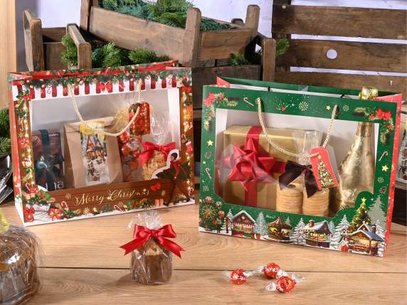 Christmas paper bag with transparent window and tag