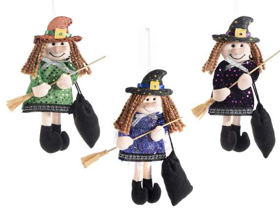 Witch-Befana with candy bag and hanging broom
