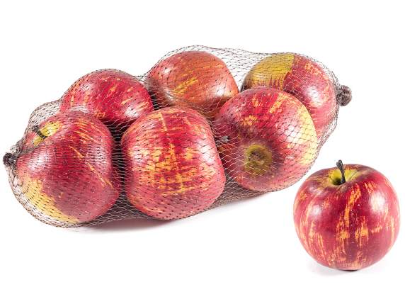 Pack of 6 artificial red apples in net bag