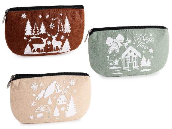 Felt pencil case with zip and Christmas print