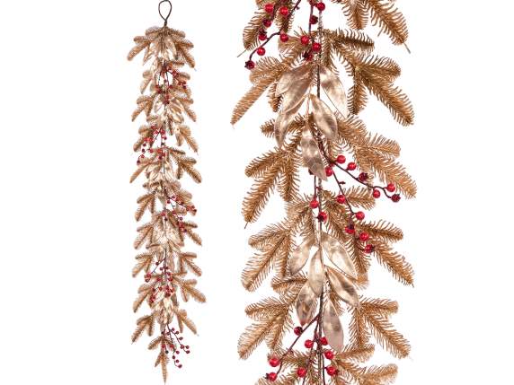 Garland Festoon with red berries, golden branches to hang