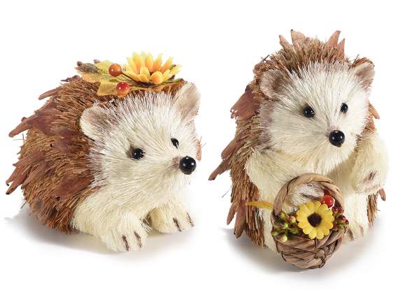 Vegetable fiber hedgehog with flower and berries