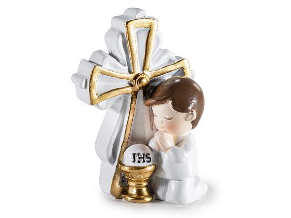 Resin child with Communion cross and golden decorations