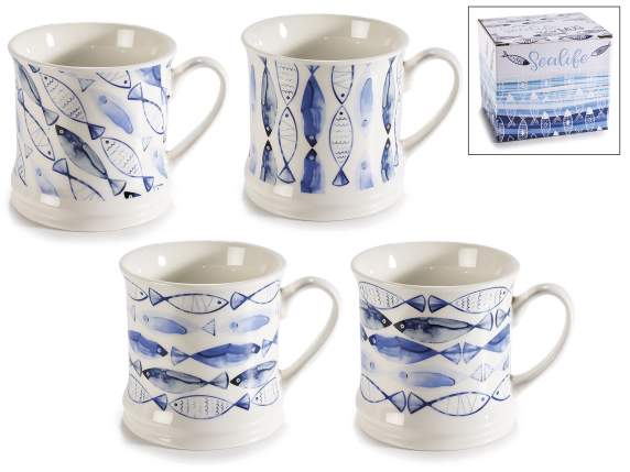 Porcelain mug with little fish in gift box