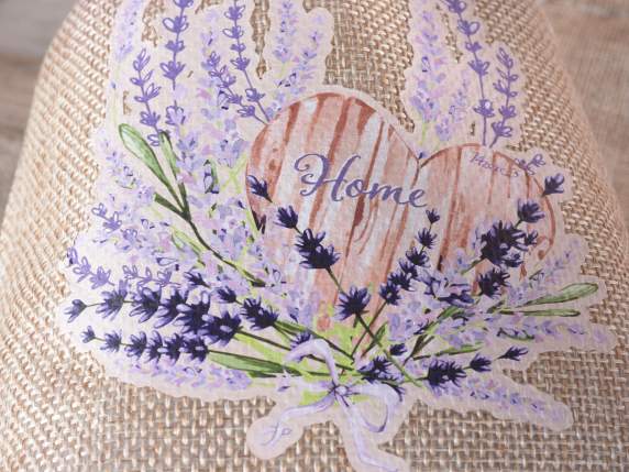 Jute bag with lavender print and closing pull