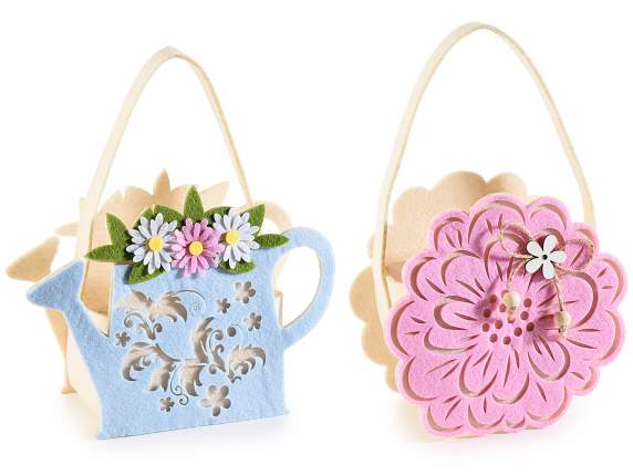 FlowerMarket cloth handbag with carvings and applied flowe