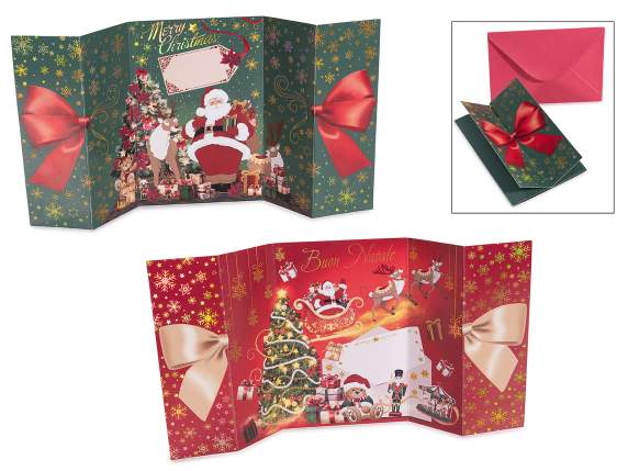 Folding Christmas greeting card with golden decorations