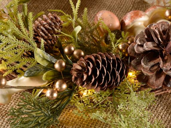 Garland mushrooms, berries and pine cones with gold glitter