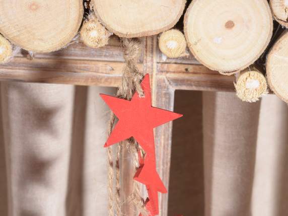 Garland of wooden logs with decorations to hang