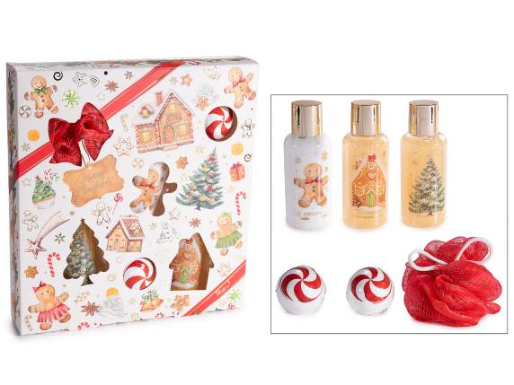 Christmas gift set with 5 body products and sponge
