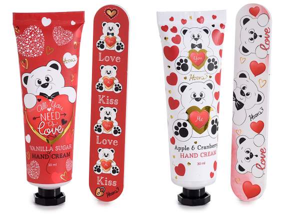 Gift box hand cream and Teddy Bear file with bow