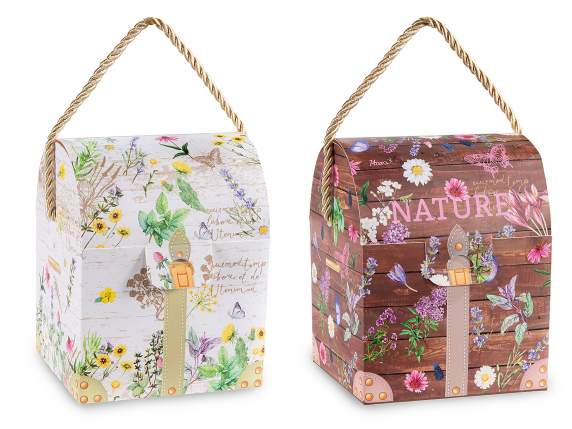 Herb print paper trunk box with rope handle