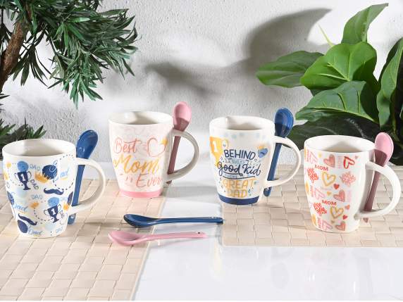350ml porcelain mug for mom and dad with spoon