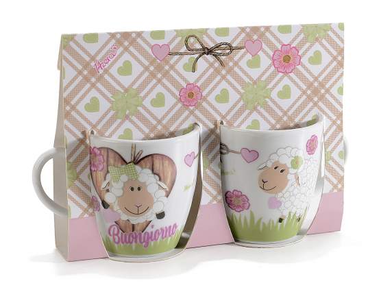 Gift box with 2 Pecorella porcelain cups