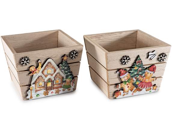 Wooden box with embossed decorations and biscuit print