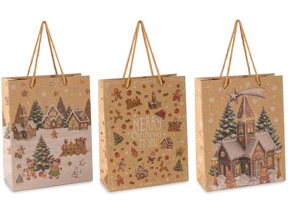 Medium Christmas kraft paper bag - envelope with handles