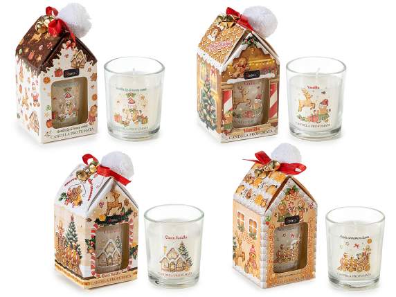 Scented candle in a glass with gingerbread decorations