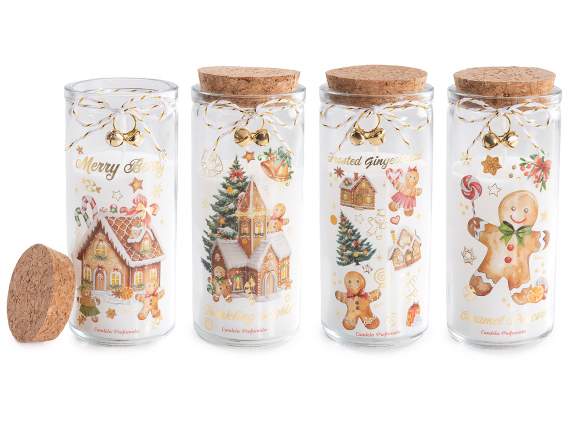 Scented candle in glass jar with cork lid