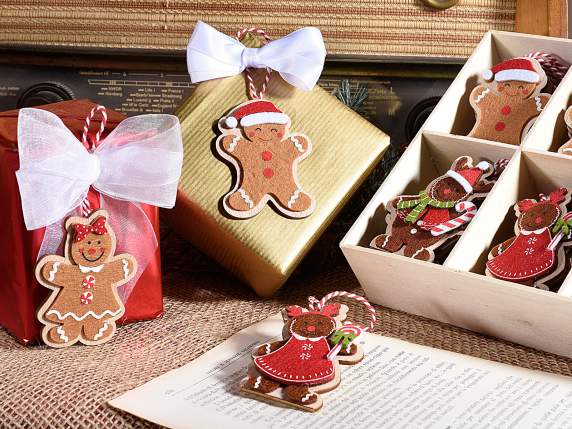 Display 48 gingerbread decorations in cloth and wood to hang