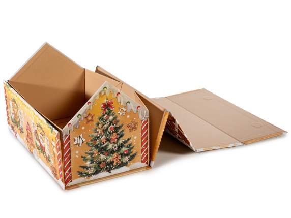 Foldable gingerbread house box with magnetic closure