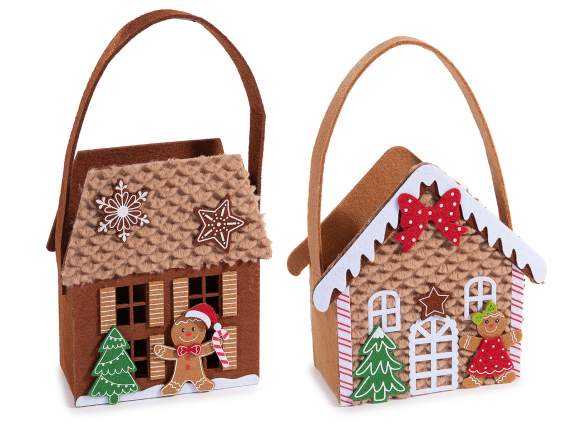 Christmas house-shaped cloth bag with embossed decorations