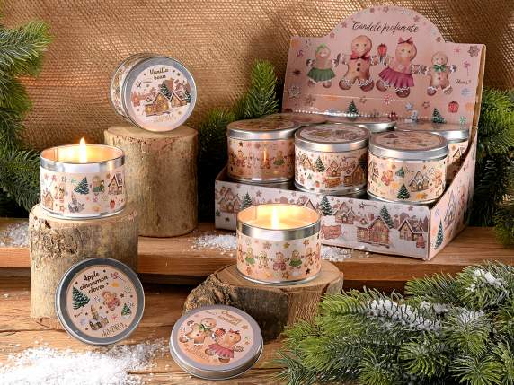 Scented candle in metal box gingerbread decorations
