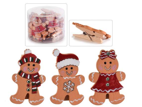 Pack of 18 wooden pegs with Gingerbread Man