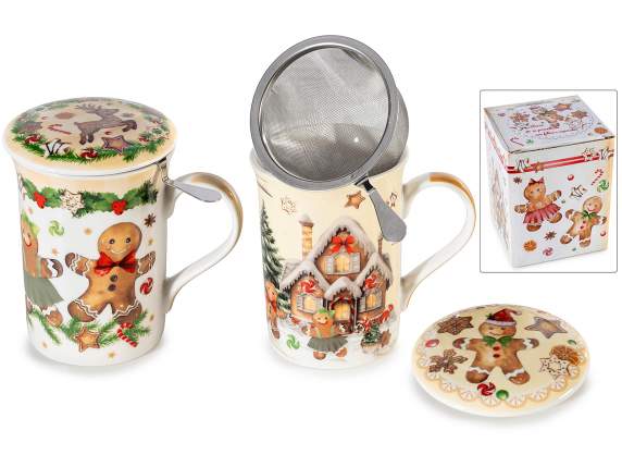300 ml porcelain mug with steel filter and lid