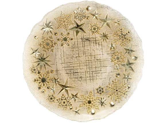 Food-grade glass plate with embossed gold decorations