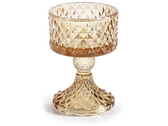 Chalice-shaped glass candle holder, with knurled effect